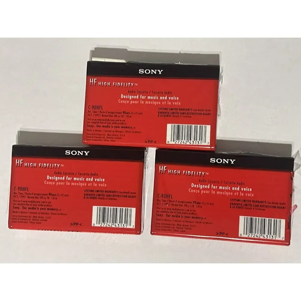 3 Sony Cassette Tapes- HF C-90HFL 90 Minute Blank High Fidelity NEW SEALED